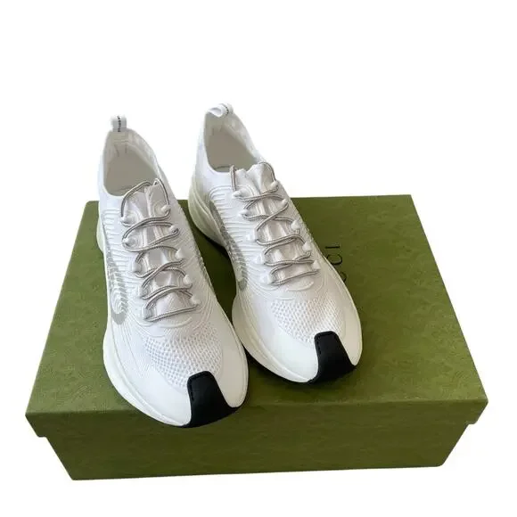 Gucci Run Sneaker Interlocking G White Technical Knit 680893 Men's 12.5 US 13